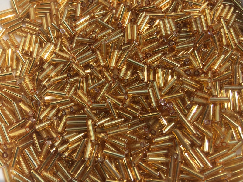 Czech Bugle Beads 40 gr / 1.4 oz Topaz Gold Glass Tube Size #3 7mm